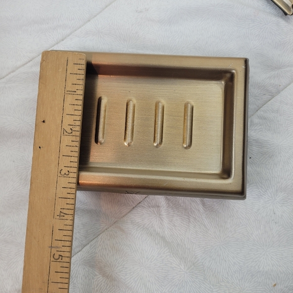 Thomas O'Brien Metal Bronze Soap Dish Toothbrush Holder Set Leaf Detail Bath - Picture 10 of 12